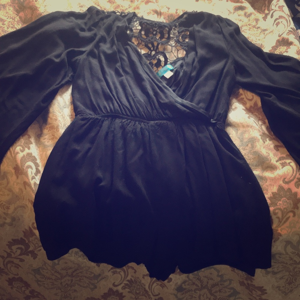 Black lace back romper
